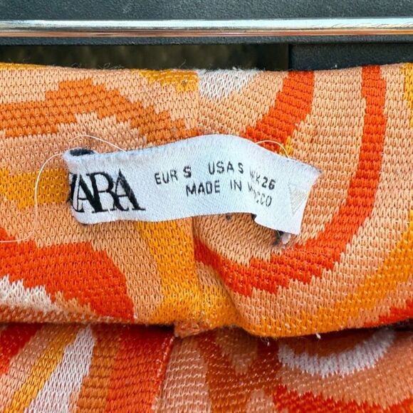 Zara Jacquard Retro Print Knit Flare Pants in Orange Swirl | Small - Picture 8 of 9